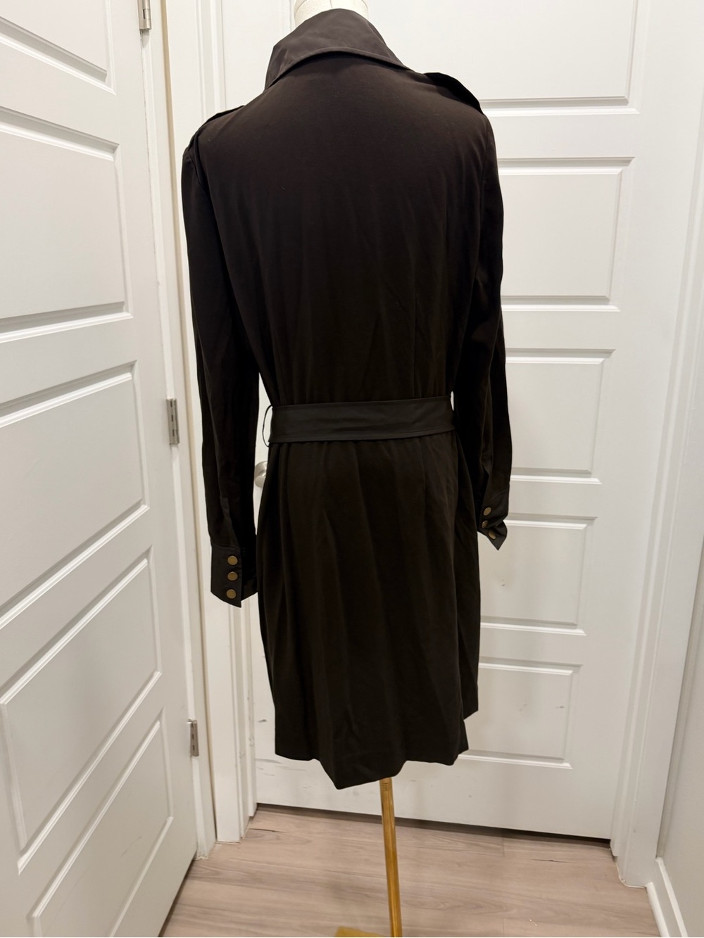 Per Se Dark Brown Classic Belted with Stretch Panels Versatile Collar Coat - Picture 11 of 15